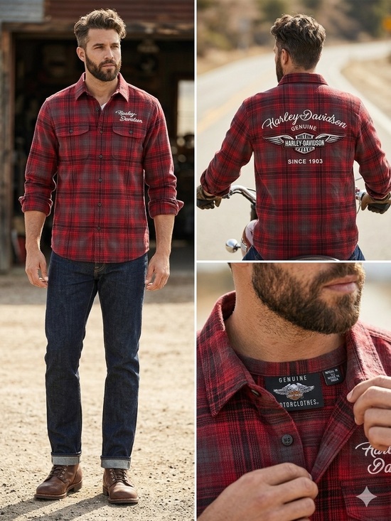 Harley-Davidson Other - Harley-Davidson Red Plaid Flannel Shirt with Embroidered Logo XL